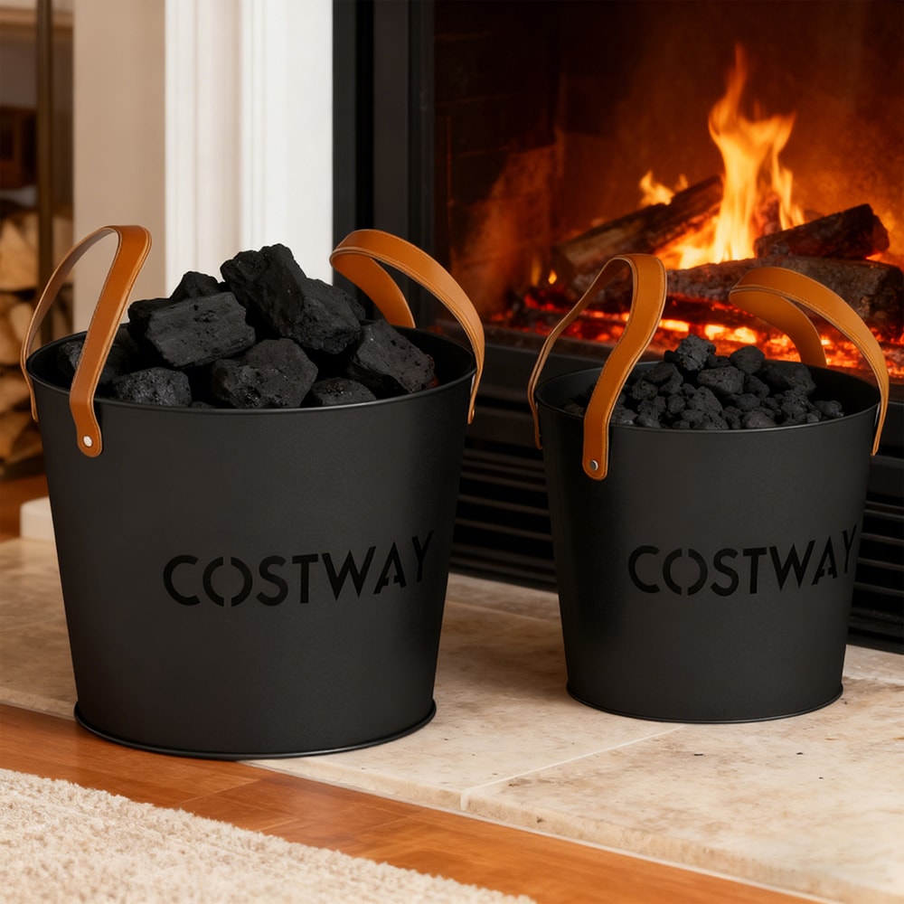 Ash Bucket Set Of 2 Metal Coal Ash Can Set With 11.5 Gal And 8.5 Gal Bucket For Fireplace Fire Pits_voghion.com